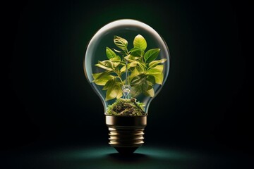 Leafy light bulb symbolizes health, green energy, and sustainable climate. Generative AI