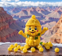 Funny yellow snowman in the background of the Grand Canyon.