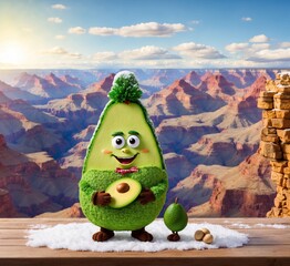Funny green avocado on the background of the Grand Canyon in Arizona USA