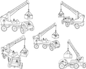 Vector sketch illustration of wooden children's toy heavy equipment excavator car design