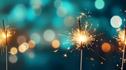 Fototapeta premium Happy New Year, burning fireworks with bokeh light background