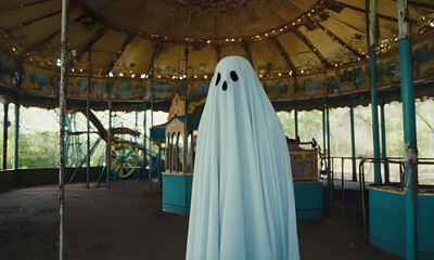 a ghost in a abandoned amusement park