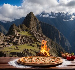 Pizza in the ancient city of Machu Picchu, Peru