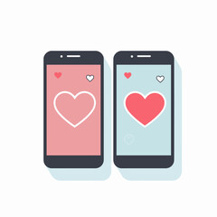 Two smartphones with hearts