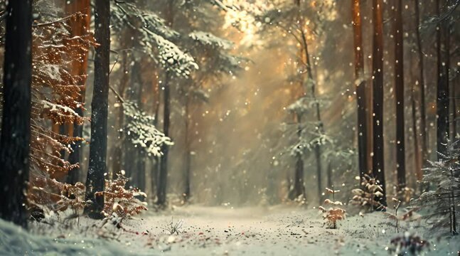 snow falls in the forest