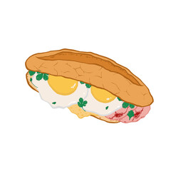 national Vietnamese street food eps 10 illustration on white background. Banh Mi. Baguette with meat and vegetables