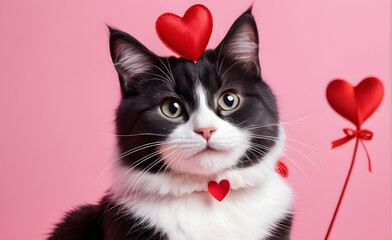 Valentien's day, cat, heart, simple background. Generative AI
