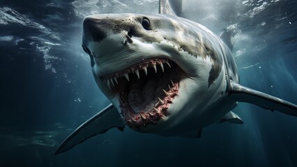 Fototapeta premium Majestic Great White: Capturing the Grandeur of a Shark in Photography