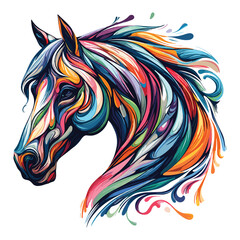 Abstract horse head multicolored paints colored drawing vector illustration 