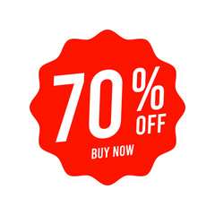 Discounts 70 percent off. Red template on white background. Vector illustration