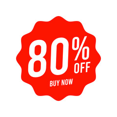 Discounts 80 percent off. Red template on white background. Vector illustration