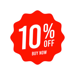 Discounts 10 percent off. Red template on white background. Vector illustration - obrazy, fototapety, plakaty