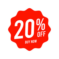 Discounts 20 percent off. Red template on white background. Vector illustration