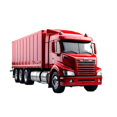 Red cargo truck transportation on a white transparent background,generative AI