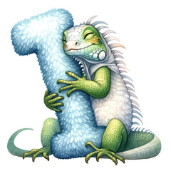 Fototapeta premium Watercolor Animal Alphabet Letter 'I' Clipart for Nursery Decor and Education. Hand-Painted Alphabet Art with Soft and Fluffy Textures for Children. Perfect Playful Animal Letters Clipart for Learning