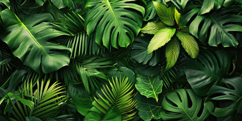 Fototapeta na wymiar Nature leaves, green tropical forest, background concept