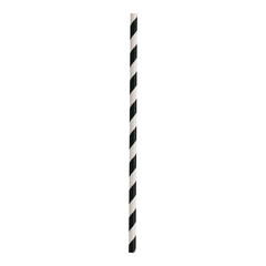 Striped paper cocktail tube isolated on transparent background. One striped paper straw for drinking isolated on white.
