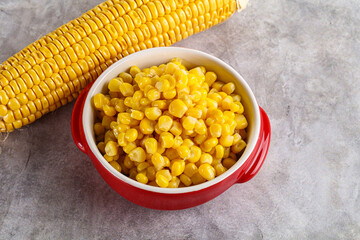 Marinated corn in the bowl