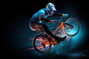 Obraz na płótnie Canvas BMX Rider Performing Stunt on black background