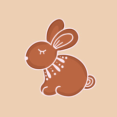 gingerbread rabbit cookie. Vector Illustration for printing, backgrounds, covers and packaging. Image can be used for greeting cards, posters, stickers and textile. Isolated on white background.