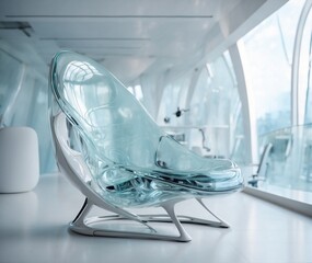 Fototapeta na wymiar Interior of modern hospital corridor with armchair. Blue toned