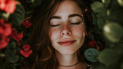 Naklejka premium Portrait of s young in a dreamy state in a scene filled with natural light