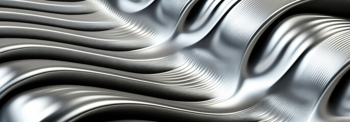 Decorated silver smooth volumetric wavy background. 3d illustration