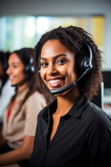 Call center with customer service agents wearing headsets, ready to help, Generative AI