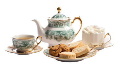 An English Afternoon Tea Set for Sophisticated Indulgence on White or PNG Transparent Background