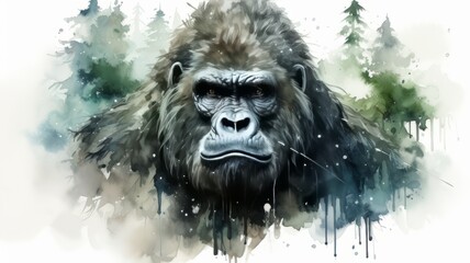 Watercolor illustration of a gorilla
