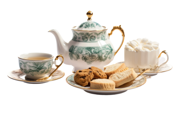 An English Afternoon Tea Set for Sophisticated Indulgence on White or PNG Transparent Background