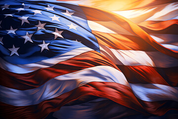 New dawn, new glory waving US flag - Generative AI - obrazy, fototapety, plakaty