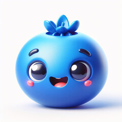Happy cartoon blueberry with cute expression on clean background