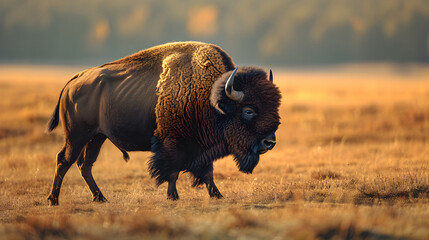 Wild Bison At Yellowstone Park Standing In the Sun - Powered by Adobe