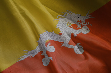 national wavy fabric flag of  BHUTAN