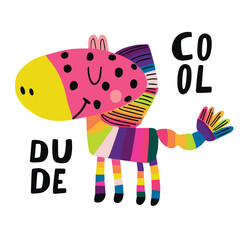 Cute multicolored zebra. Can be used for shirt design, fashion print design, kids wear, textile design