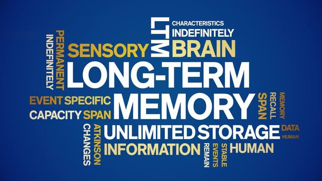 Long-Term Memory animated tag word cloud;text design animation kinetic typography seamless loop.