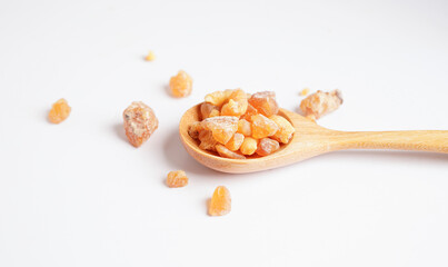Frankincense or olibanum aromatic resin used in incense and perfumes.