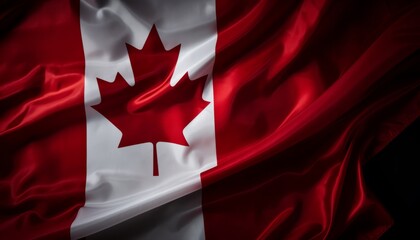 Majestic Waving Canadian Flag Against Dark Background - obrazy, fototapety, plakaty