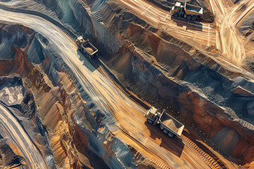 Aerial view of open pit mine - obrazy, fototapety, plakaty