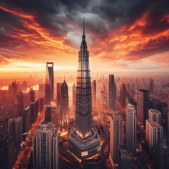 Sunset Blaze over Modern Metropolis