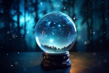 Enchanted Crystal Ball with Night Sky Reflection - obrazy, fototapety, plakaty
