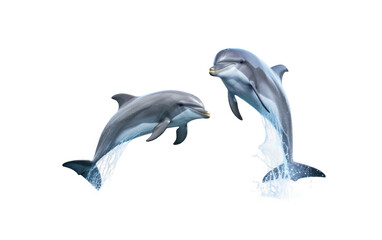 Dolphins Playfully Jumping in Clear Seas on White or PNG Transparent Background