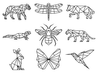 Fototapeta premium Set of Geometric abstract animals. Trendy mono line vector design