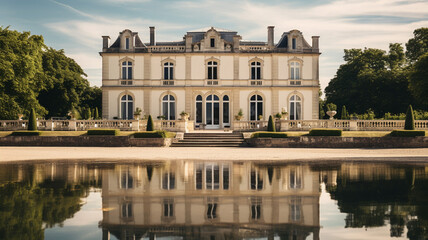 An elegant French chateau-inspired winery in Bordeaux - obrazy, fototapety, plakaty