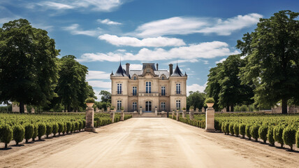 An elegant French chateau-inspired winery in Bordeaux inspiring - obrazy, fototapety, plakaty