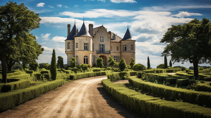 An elegant French chateau-inspired winery in Bordeaux royalty - obrazy, fototapety, plakaty