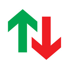 Simple up and down arrows. Upward, downward arrows in green and red. Used in various webs ,templeates etc. Isolated in white background in eps 10.