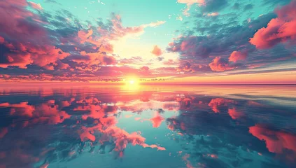 Foto op Plexiglas Reflectie sunrise in the reflecting muddy lake