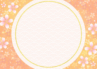 桜の和風フレーム背景　和柄　青海波　伝統文様　波模様　飾り枠　素材　和紙　和モダン　高級感　入学　卒業　ひなまつり　ひな祭り　年賀